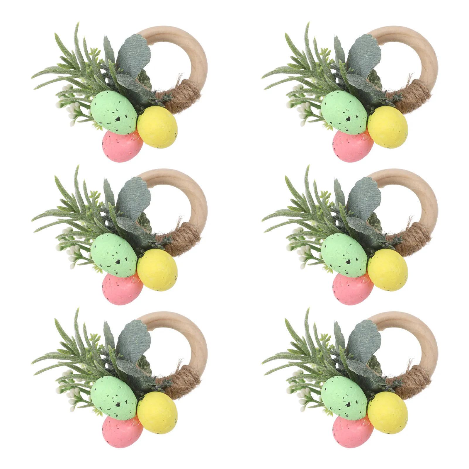 6Pcs Napkin Rings Easter Egg Decorative Napkin Buckles Artificial Foam Eggs Green Leaves Ideal for Easter Table Setting Party