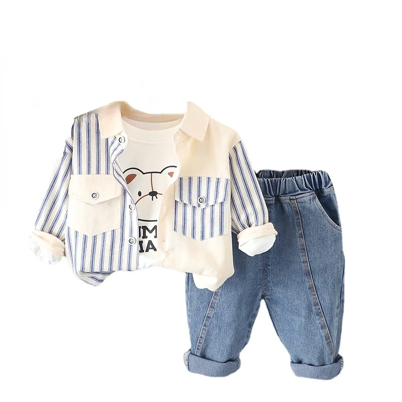 New Spring Autumn Baby Clothes Suit Children Boys Striped Jacket T-Shirt Pants 3Pcs/Sets Toddler Casual Costume Kids Tracksuits