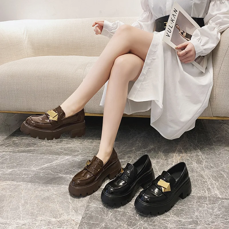 Women Loafers Chunky Shoes Fashion Vintage 2024 Spring Autumn Women Shoes High Heel Casual New British Style Small Leather Shoes