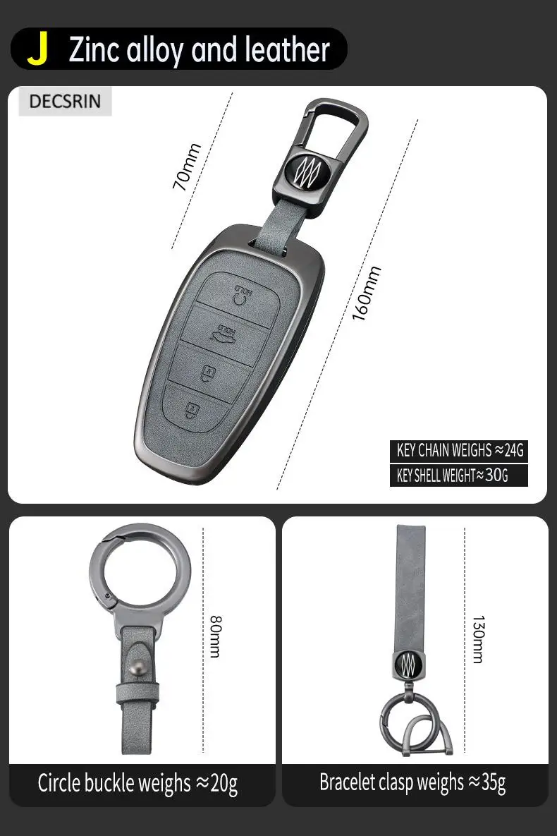 Zinc Alloy+Leather Car Key Case Cover Fob For Hyundai Sonata Sel Ev 6 Ev 8 IONIQ 5 Nexo DN8 Fe Tucson Sonata Staria NX4 Ioniq