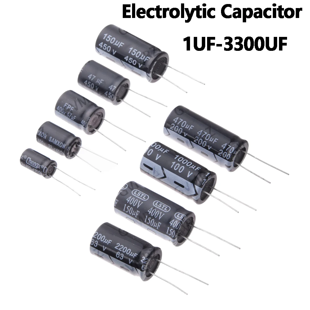 150UF 1000UF Electrolytic Capacitor Set 63V 100V 200V 250V 400V 450V for DIY Circuit Repair 10UF 20UF 100UF 220UF 10UF 20UF