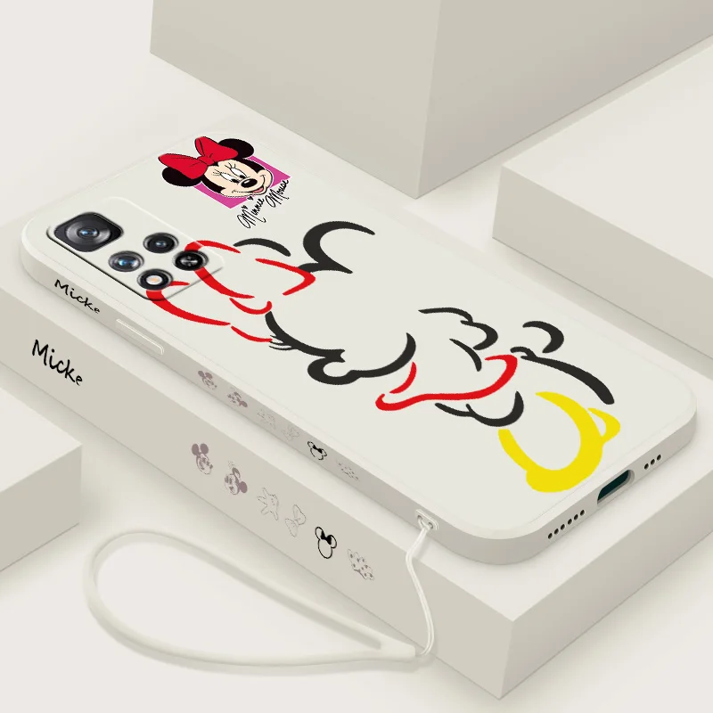 

Disney Mickey Mouse Liquid Left Rope Phone Case For Redmi Note 13 12 11 10 9 Pro Max Lite S T E Plus 4G 5G Funda Shell Silicone