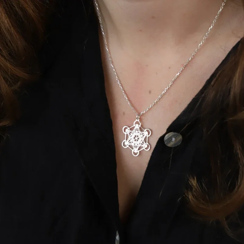 Stainless Steel Flower of Life Chakra Spiritual Chain Necklace Sacred Geometry Metatron Necklaces Pendants Solomon Jewelry