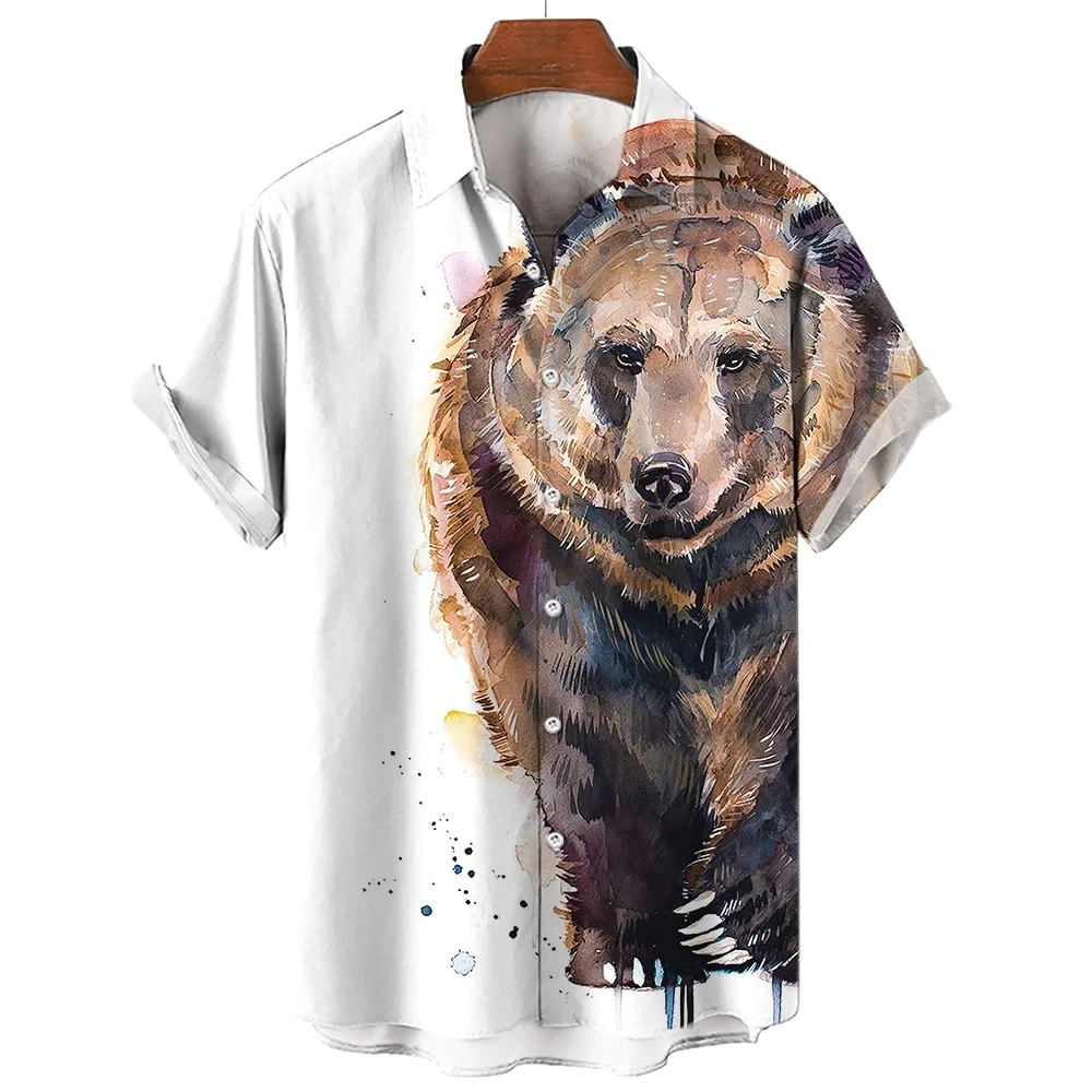 Vintage Bear Animal camicia Casual Hawaii da uomo stampa 3D manica corta Harajuku Streetwear Camisa camicetta Casual maschile maschile