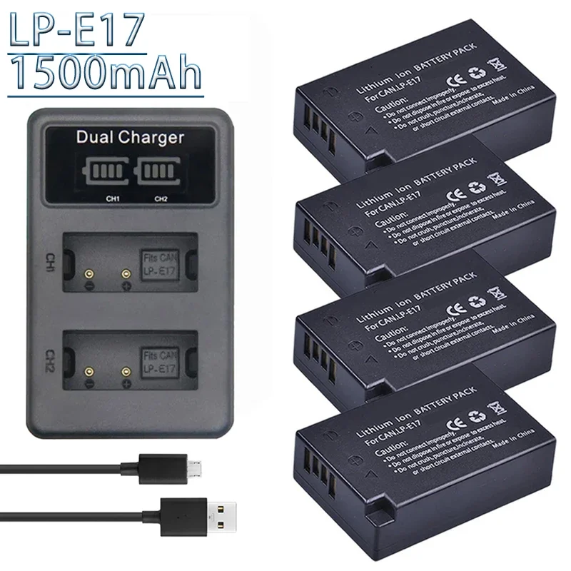 LP-E17 Battery + LED Built-in USB Dual Charger 1500mAh LP E17 for Canon EOS RP, Rebel SL2, SL3, T6i, T6s, T7i, M3, M5, M6,250D