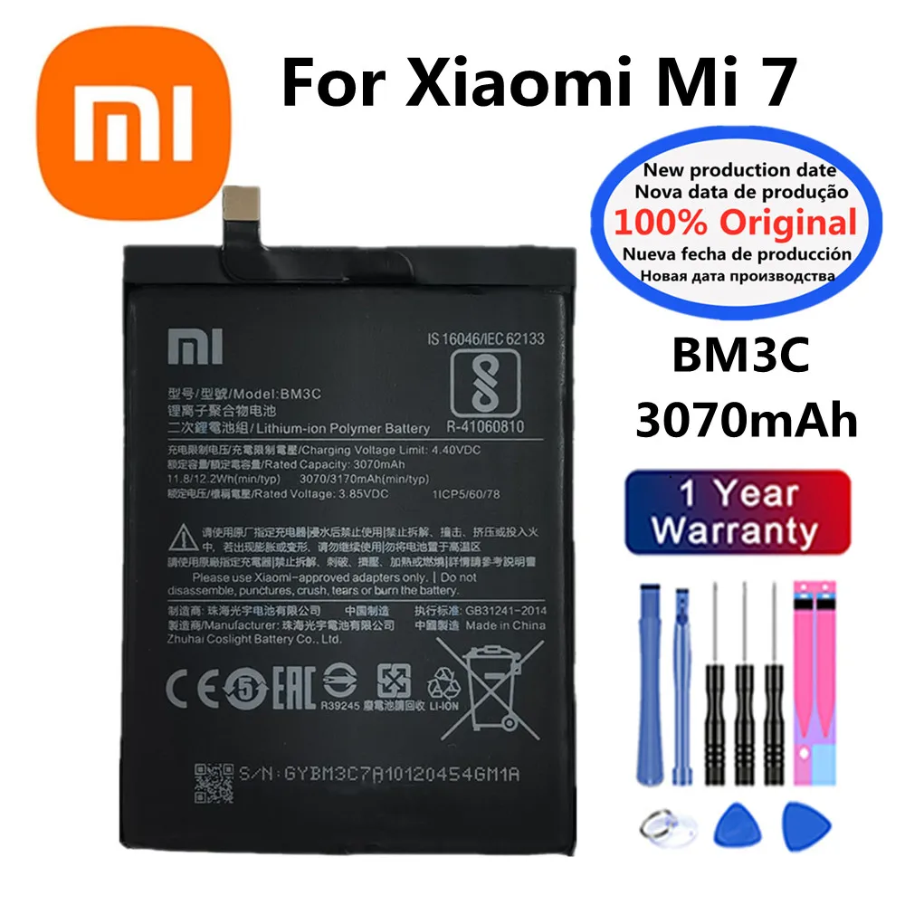 

100% Original BM3C 3170mAh Phone Battery For Xiaomi 7 Mi 7 Mi7 High Quality Replacement Batteries Bateria