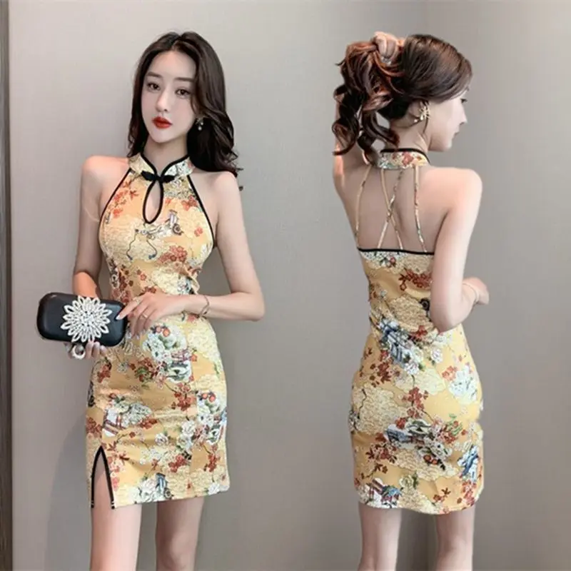 

Qipao Retro Traditional Chinese Style Improved Young Cheongsam Skirt 2023 New Summer Slim Hollowed Out Floral Sleeveless Dress