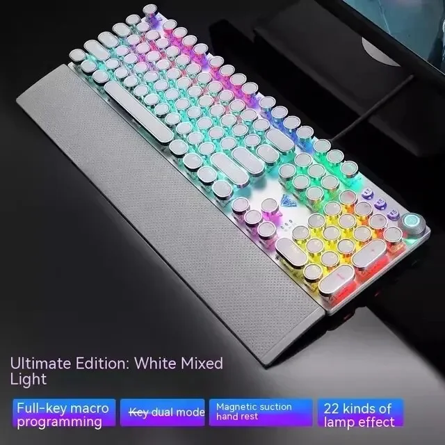 

AULA F2088 RGB Mechanical Keyboard Punk Keycap Retro 104Keys Reactor Knob Backlit Wired Multimedia Anti-ghosting Gaming Keyboard