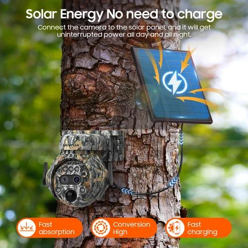 Imagen 2 del producto SHIWOJIA 12X ZOOM 4K 8MP Cámara solar Lente dual 4G 360 ° Ver la aplicación Ubox de la batería al aire libre de la cámara de la caza del color del camuflaje 7800mAh