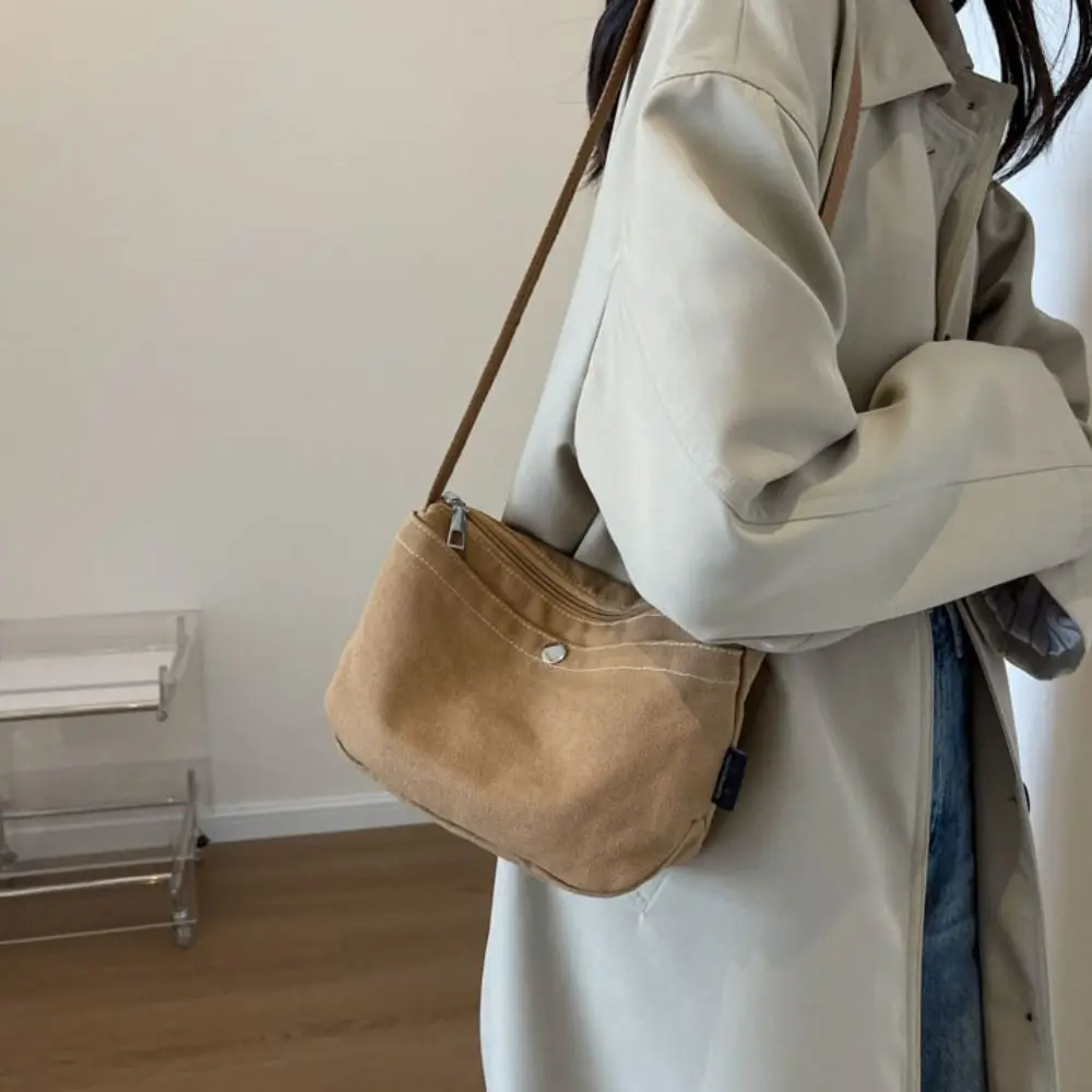 

Solid Color Ladies Fashion Shoulder Bag Large Capacity Korean Style Canvas Crossbody Bag Messenger Bag Shopping Bag