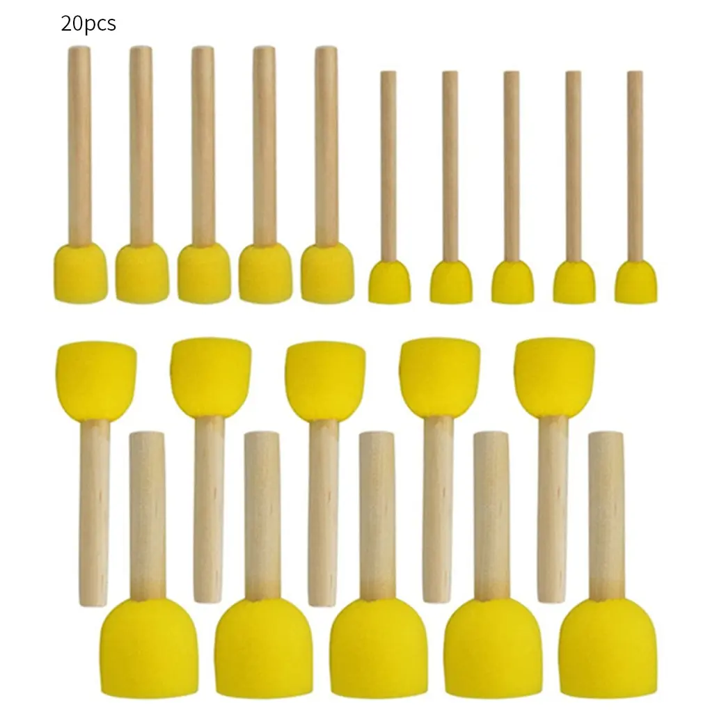 20pcs Round Sponges Brush Set Stencil Sponge Brushes DIY Painting Sponges Children Drawing Craft Brushes with Wood Handle