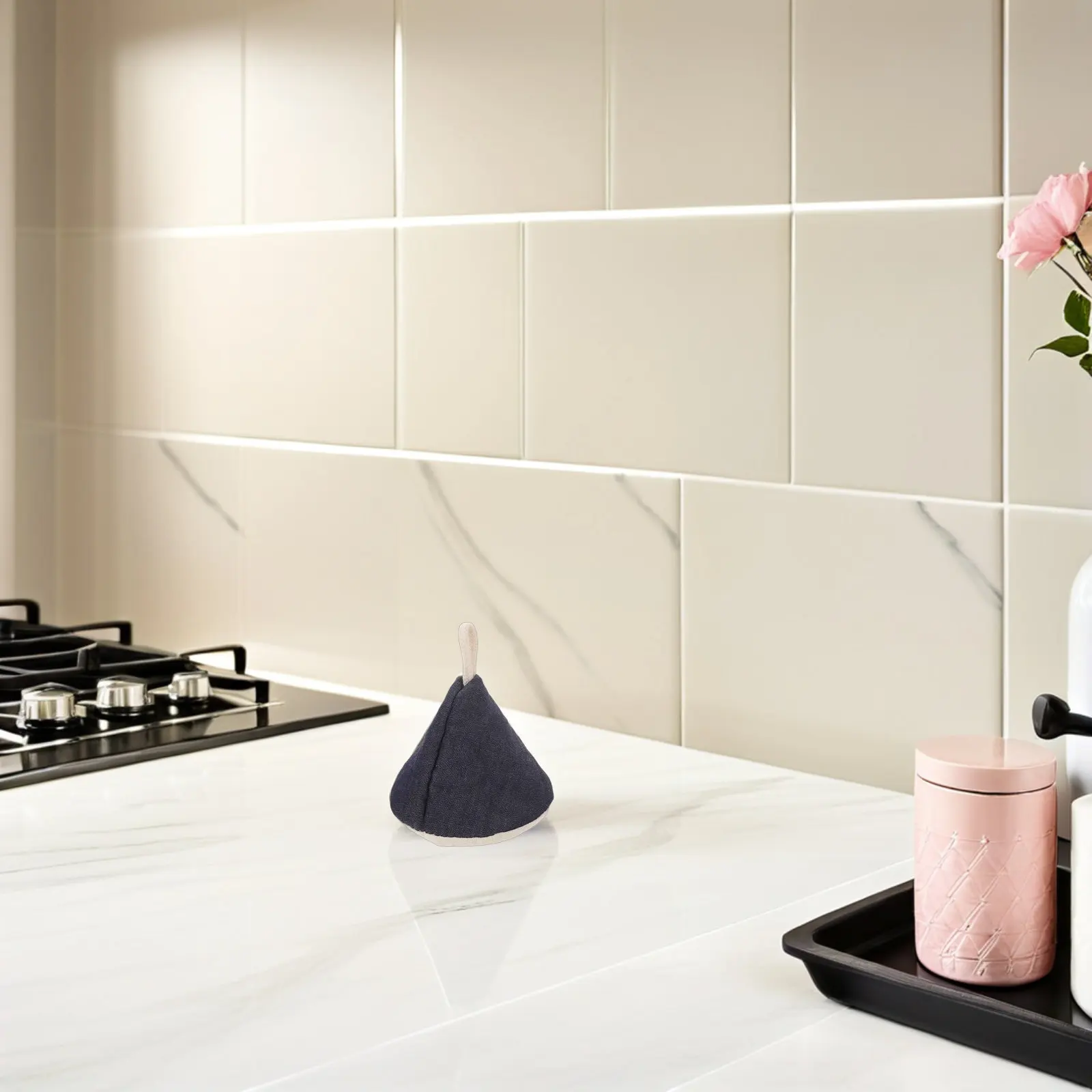 

2Pcs Triangle Cast Iron Handle Cover Retro Denim Fabric Heat Insulated Pot Lid Knob Cap for Skillet Casserole Frying Pan Grip