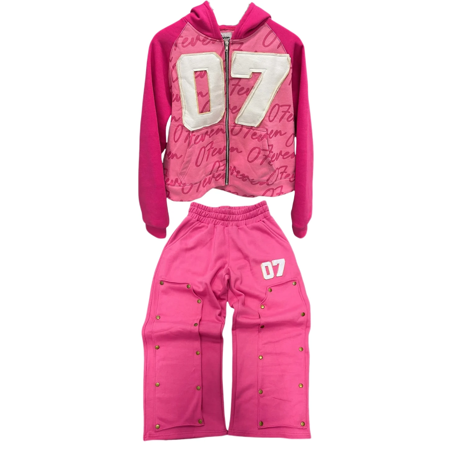 Y2k sweat à capuche deux pièces ensemble Hip Hop chiffre 07 Patch fermeture éclair à capuche femmes vêtements sweats cordon décontracté sport pantalon Streetwear