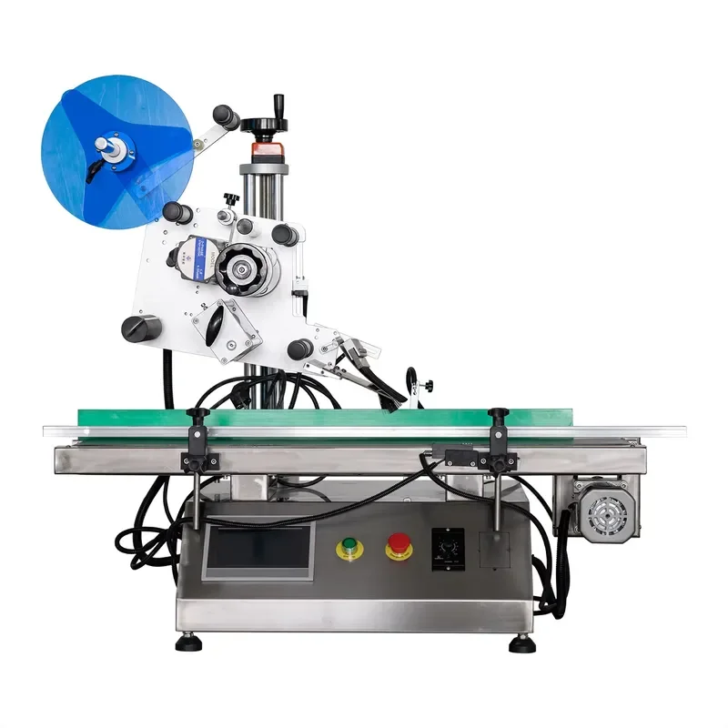 Fully Automatic Desktop Upper Flat Labeling Machine for Bags Cans Paper Box Plastic Box Lid Wood Packaging PLC Core