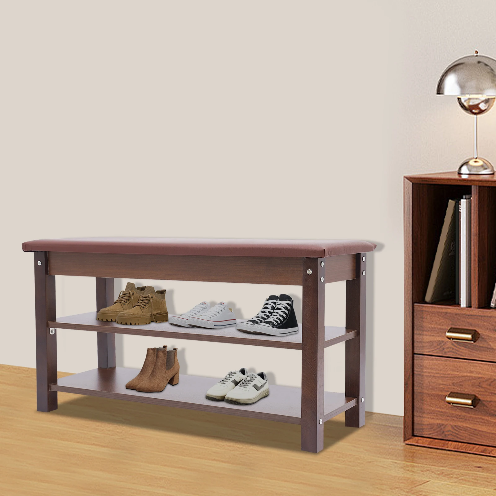 

Shoe Bench with Storage Shelf 2-Tier Footwear Rack with Cushion Padded Seat Shoe Storage Bench for Entryway Storage Benches