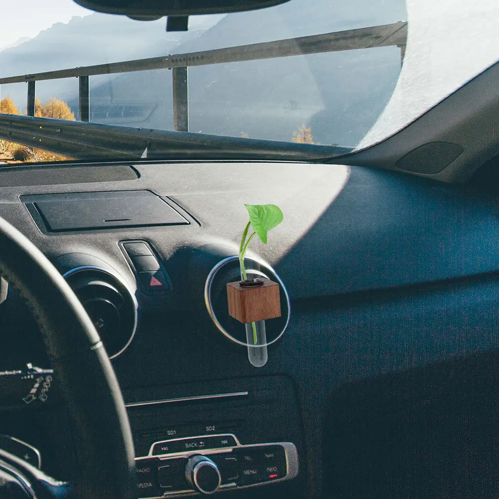 

2Pcs Mini Vase Car Accessories Removable Plant Holder for Air Outlet Stylish Vent Clip Glass Flower Vase with Wooden Base
