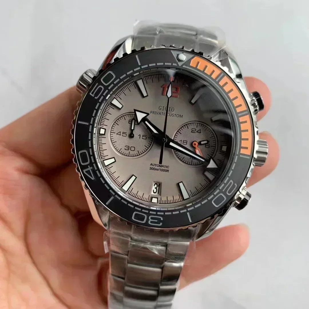 Luksusowy nowy zegarek kwarcowy dla mężczyzn chronograf Vk63 zegarki z mechanizmem czarny niebieski ceramiczny srebrny różowe złoto guma szare szkło szafirowe