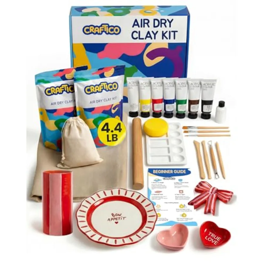 

【Spot goods】Beginner-Friendly Air Dry Clay Kit For Adults Complete 4.4lbs Pottery Set with Tools Paints and Guide for Sculpting