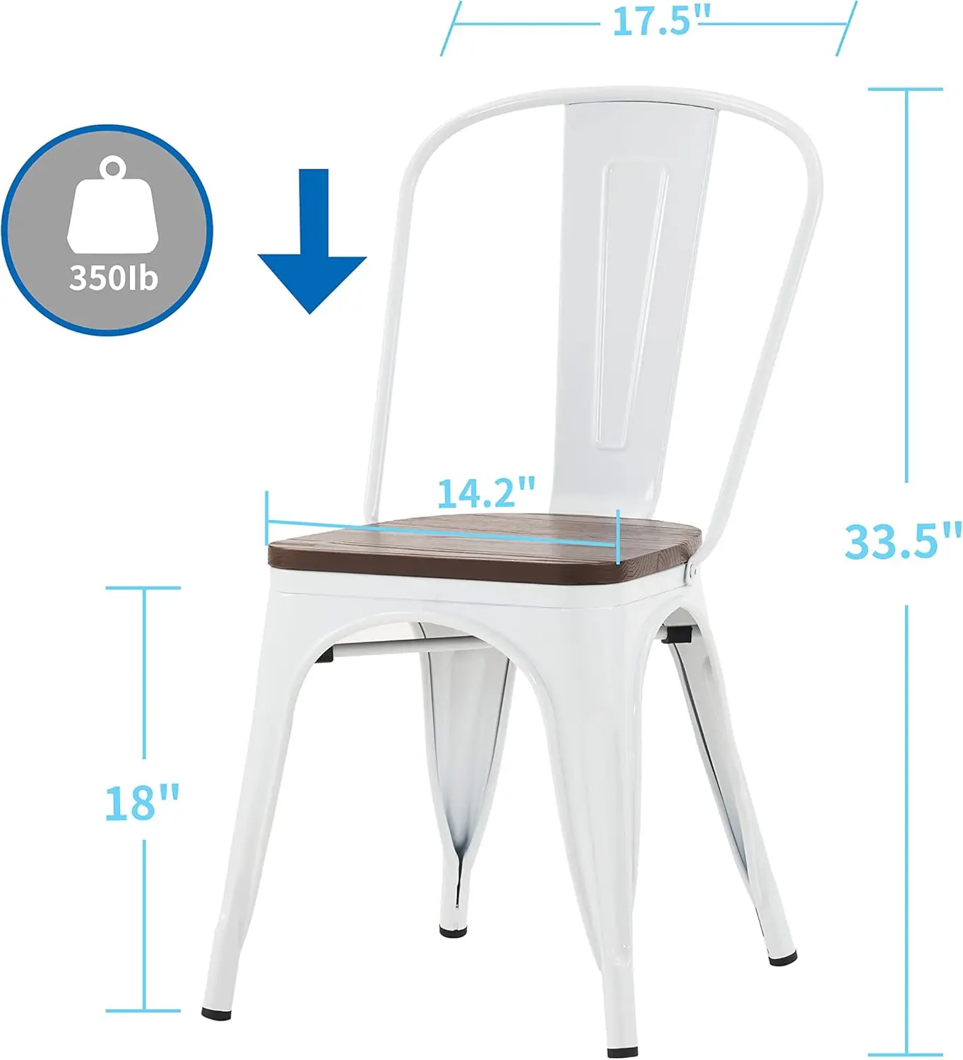 Chaise de salle à manger en métal de style ferme Tolix pour cuisine, salle à manger, café, restaurant, bistrot, 18 po, empilable, eau