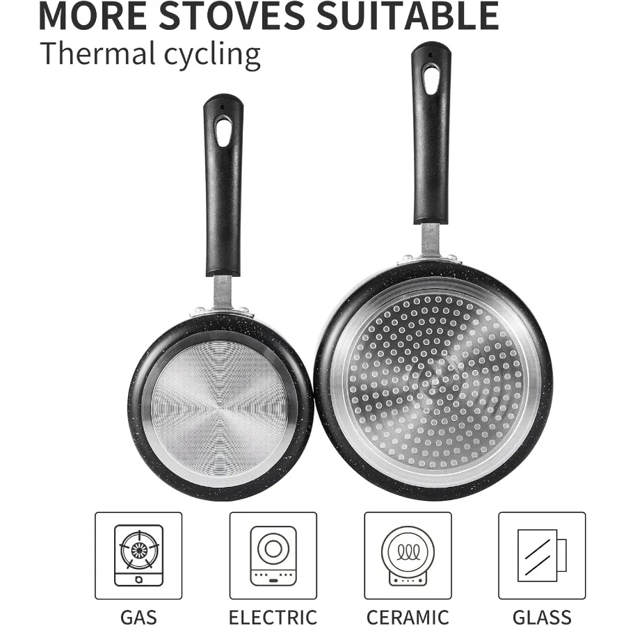 طقم قدر غير لاصق بسعة 1 كوارت و2 كوارت، وعاء صلصة غير لاصق للغاية مع غطاء زجاجي، رائع للمنزل والمطبخ والمطعم B