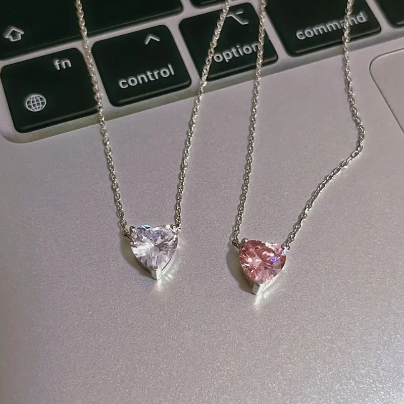 Trumium 100% 925 Sterling Silver Zircon Heart Pendant Necklace For Women Sparkling Wedding Party Fine Jewelry Gift