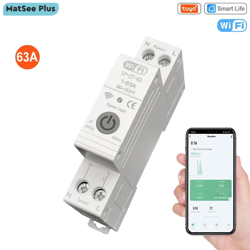 

Tuya WiFi/ZigBee Smart Circuit Breaker with Reclosing Timer Energy Meter KWH Monitor Overload Protect Supports Alexa Google Home