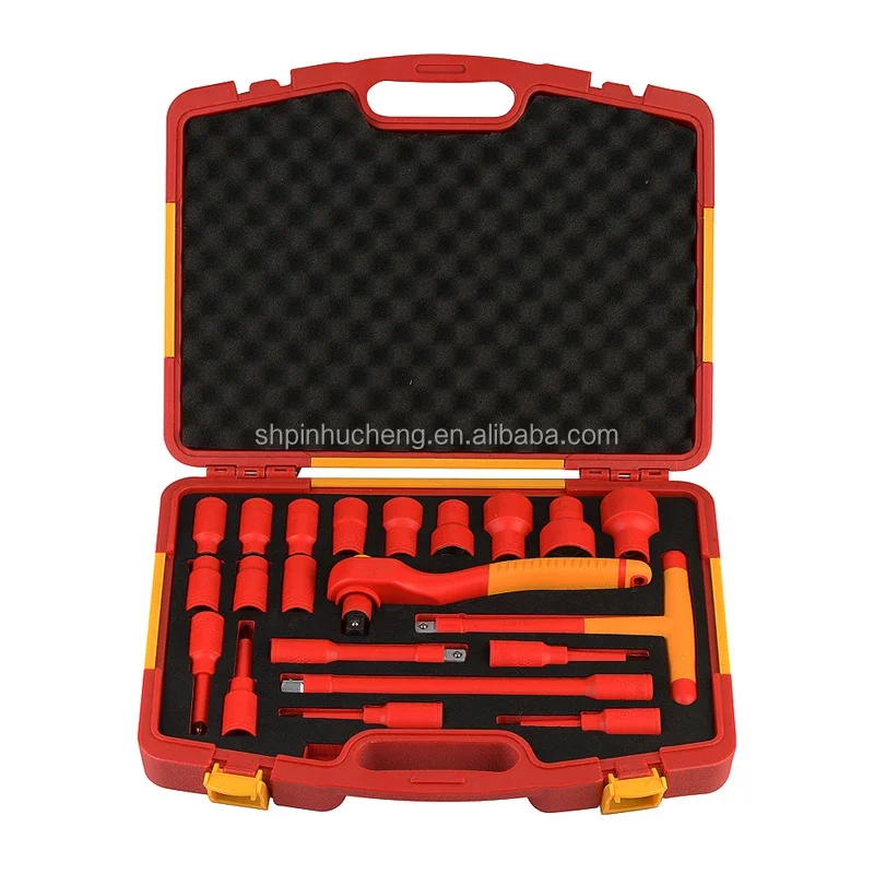 21pcs Auto Repair Tool VDE Insulated Hexagon Socket 1000V Long Rod Connecting Rod 1/2T Wrench