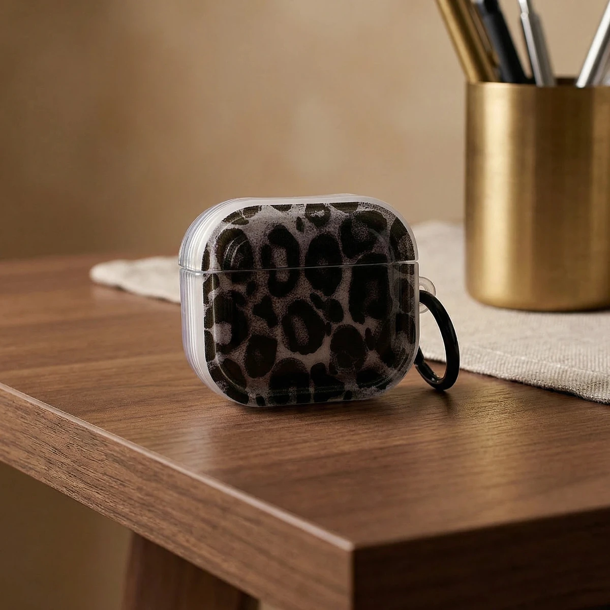 

Trendy Leopard Print Earphone Case For Apple AirPods 1/2/3/4/Pro/Pro2/Pro3, Clear Soft TPU Protective Cover With Carabiner