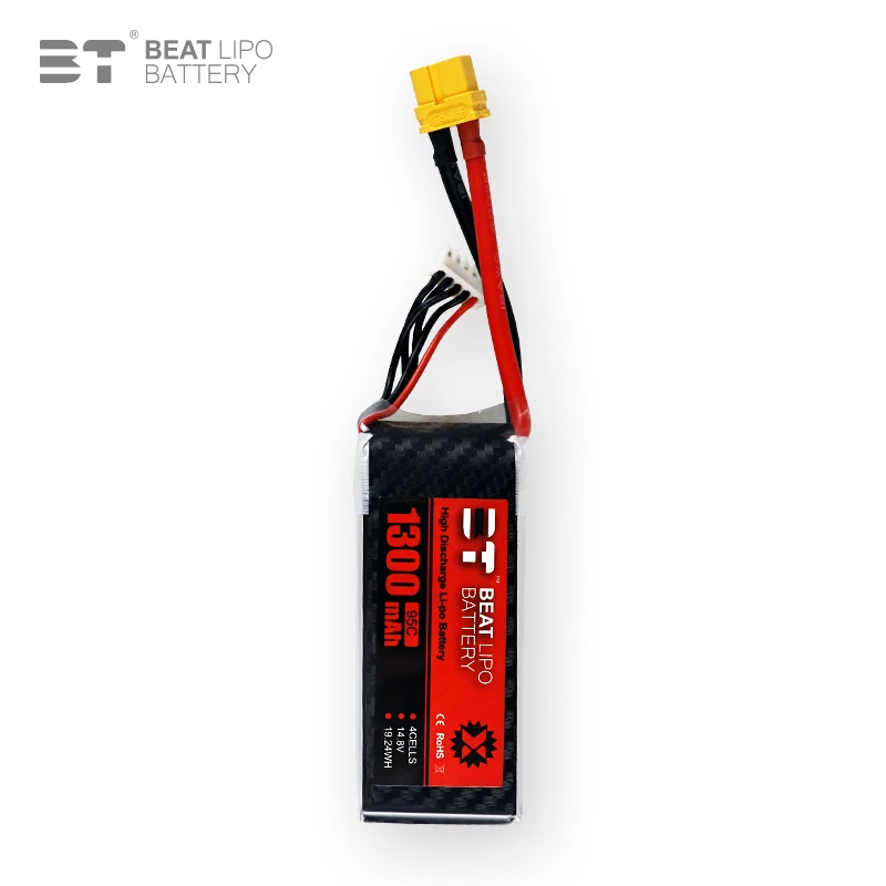 4s 14.8V 1300mAh 95C LiPo Battery For RC Quadcopter Helicopter FPV Racing Drone Spare Parts 14.8V Rechargeable Battery With XT60