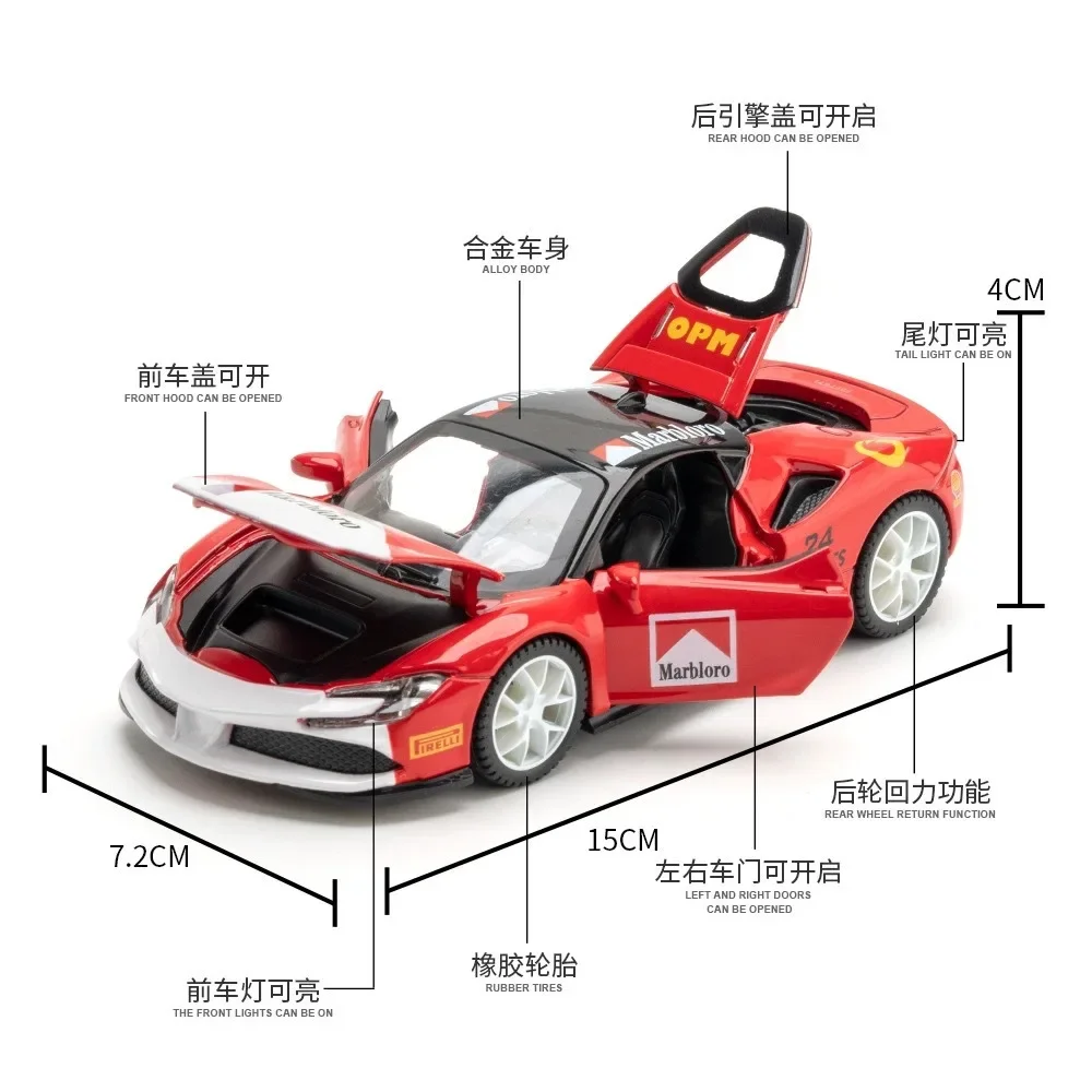 Ferrari-coche deportivo SF90 de alta simulación, modelo de aleación de Metal fundido a presión, luz de sonido, Colección Pull Back, juguete, regalos, 1:32