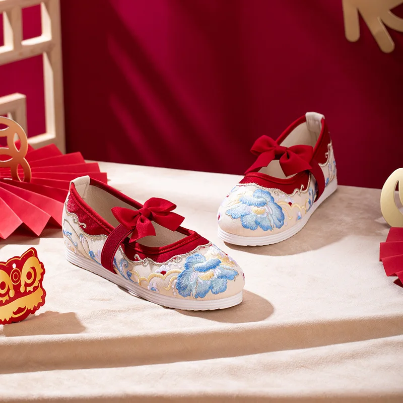 CY408 Hanfu Embroidered Shoes for Girls Ancient Style Handmade Children's Dance Ancient Chinese Style Embroidered Shoe