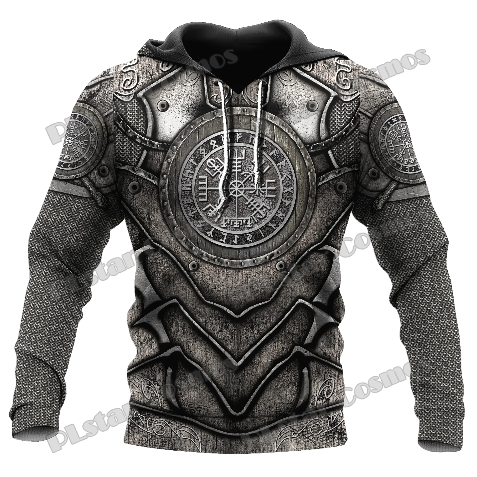 Personalized Name Warrior Armor Vegvisir Tattoo 3D Printed Fashion Men's Hoodie Autumn Unisex Casual Zipper Hooded Pullover HW42