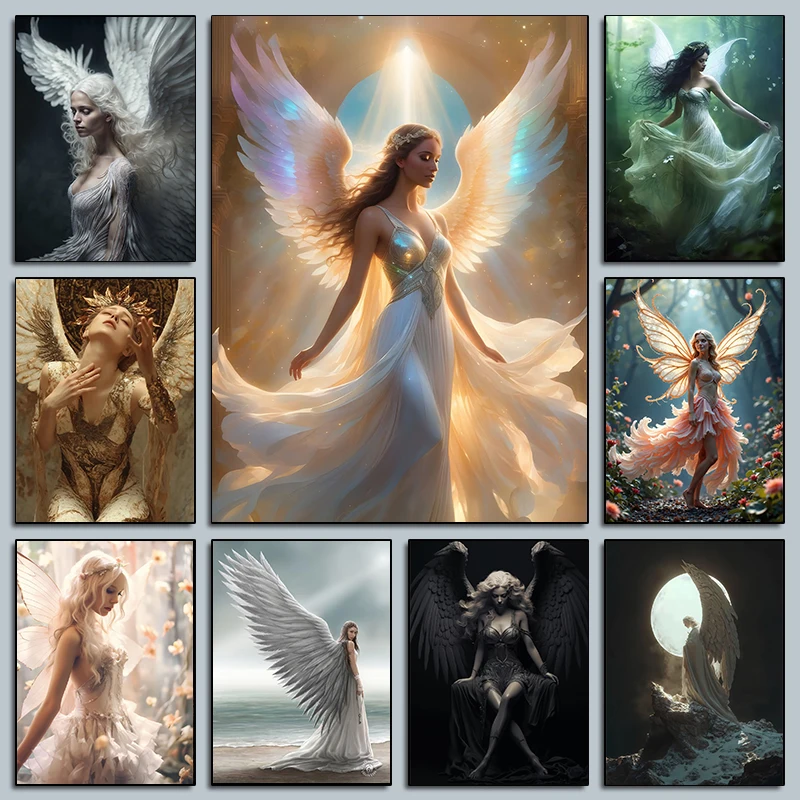 Beautiful Guardian Angel Poster Vintage Timeless Angelic Spiritual Prints Canvas Painting Girly Wall Art Picture Home Room De