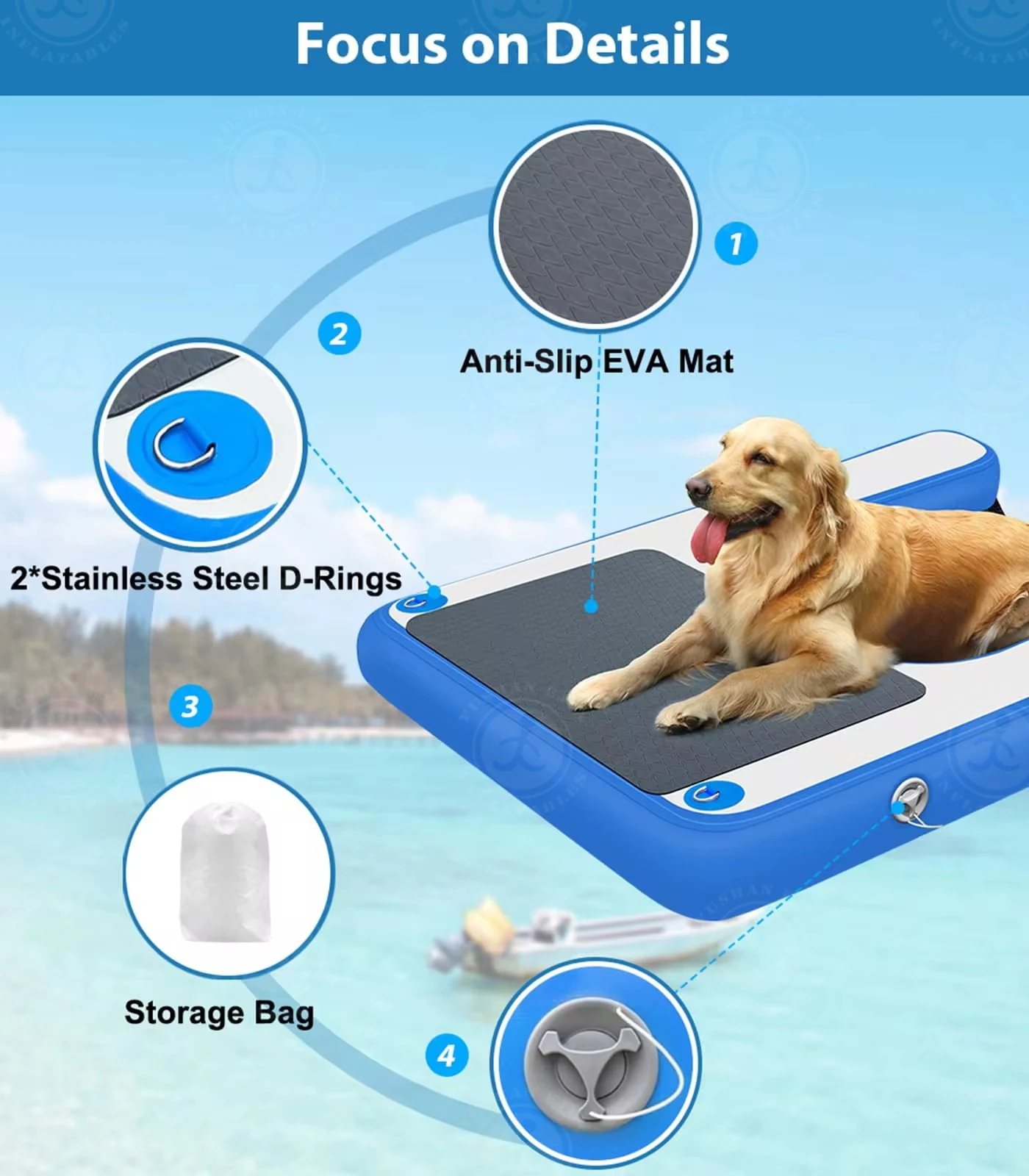 Portable and Lightweight Inflatable Dog Ramp for Boat Dock in Swimming Pool Lake River