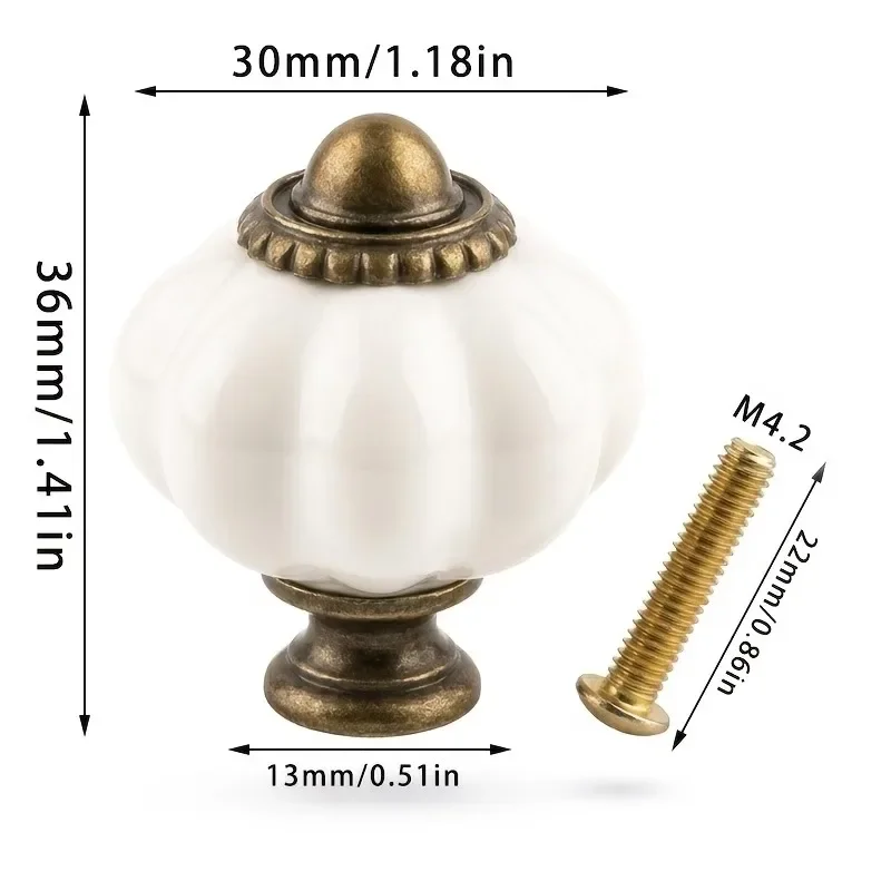 4PCS Antique White Pumpkin Knob Ceramic Cabinet Knob Vintage Drawer Pulls For Closet Drawer Cupboard Cabinet Home Project