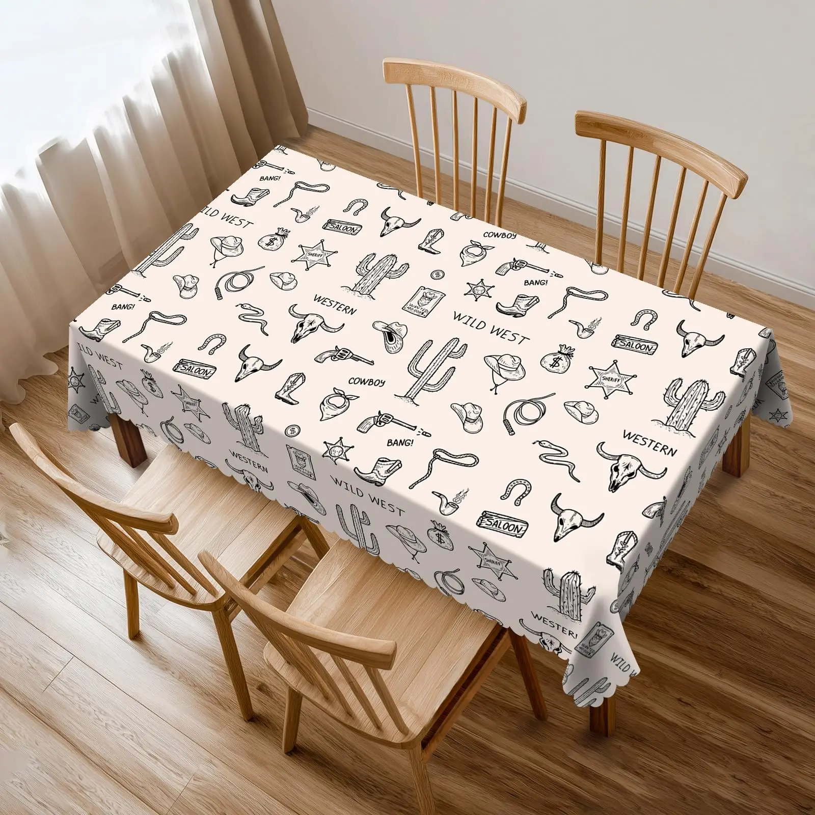 Western Cowboys Rectangle Tablecloth Rodeo Ranch Wild West Desert Cacti Table Cloth for Party Kitchen Dining Decor Rectangular