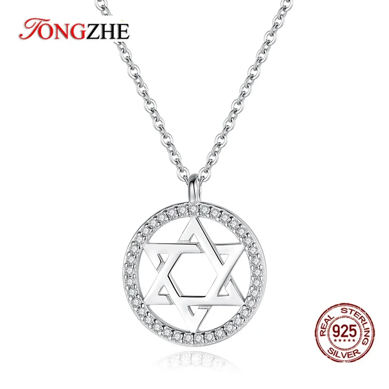 TONGZHE Jewish Magen Star of David 925 Sterling Silver Necklace Women Men Hanukkah Pendants  Israel Judaica Hebrew Jewelry