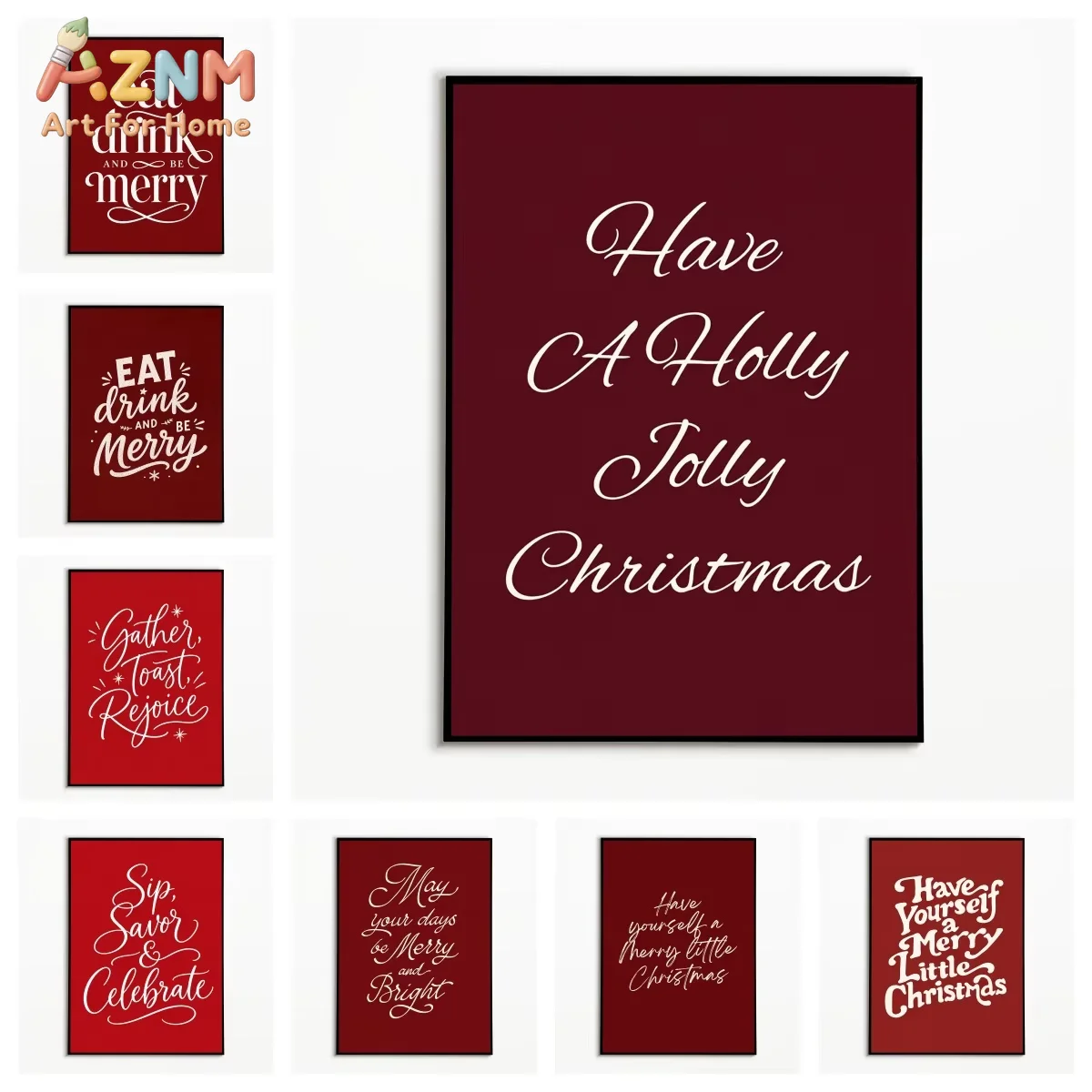 AZNM Script Lettering Wall Art Christmas Holiday Quote Posters Winter Canvas Painting Home Decor Room Decor Gallery Wall Prints