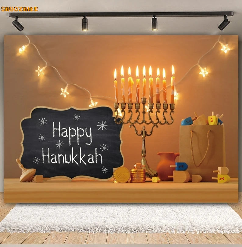 Judaism Happy Hanukkah Backdrop Candles Bread Jewish Jesus Passover Chanukah Festivals Family Party Photography Background Decor