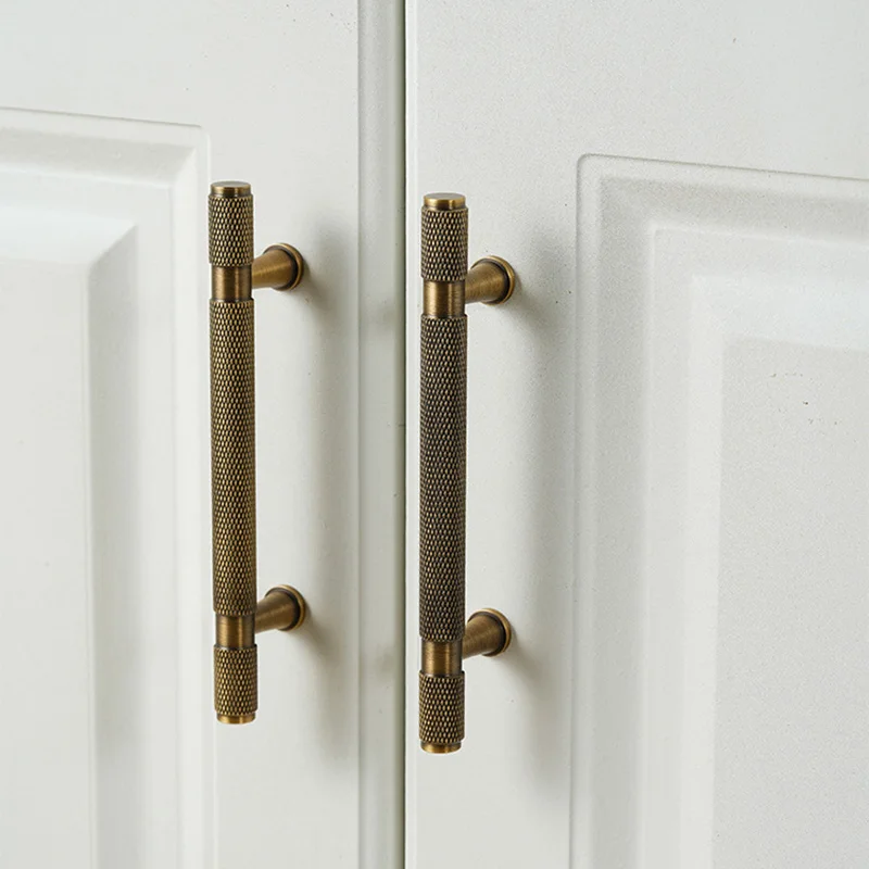 Brass Knurled Door Handles for Cabinet Wardrobe Antique Drawer Knobs Kitchen Bedroom Furniture Bar Pull Handle Brass Hardware
