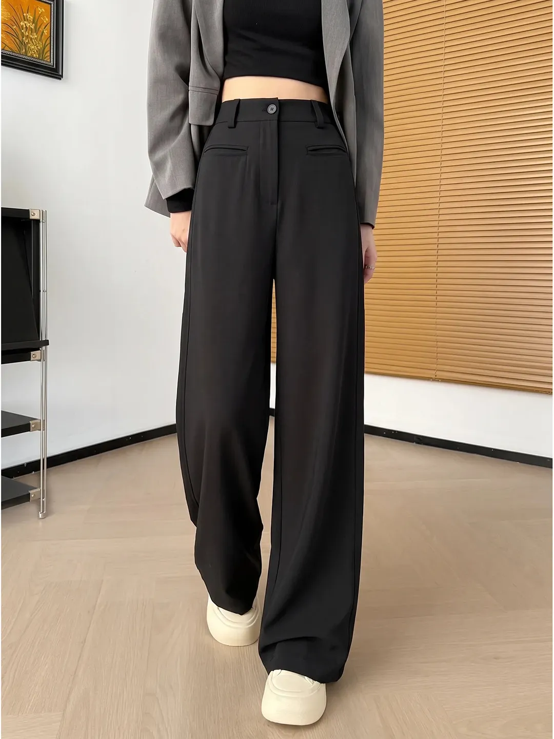 2026 New High Waist Suit Pants Women's Loose Drape Solid Color Pant Autumn Winter Ladies Casual Wide-leg Trousers U637