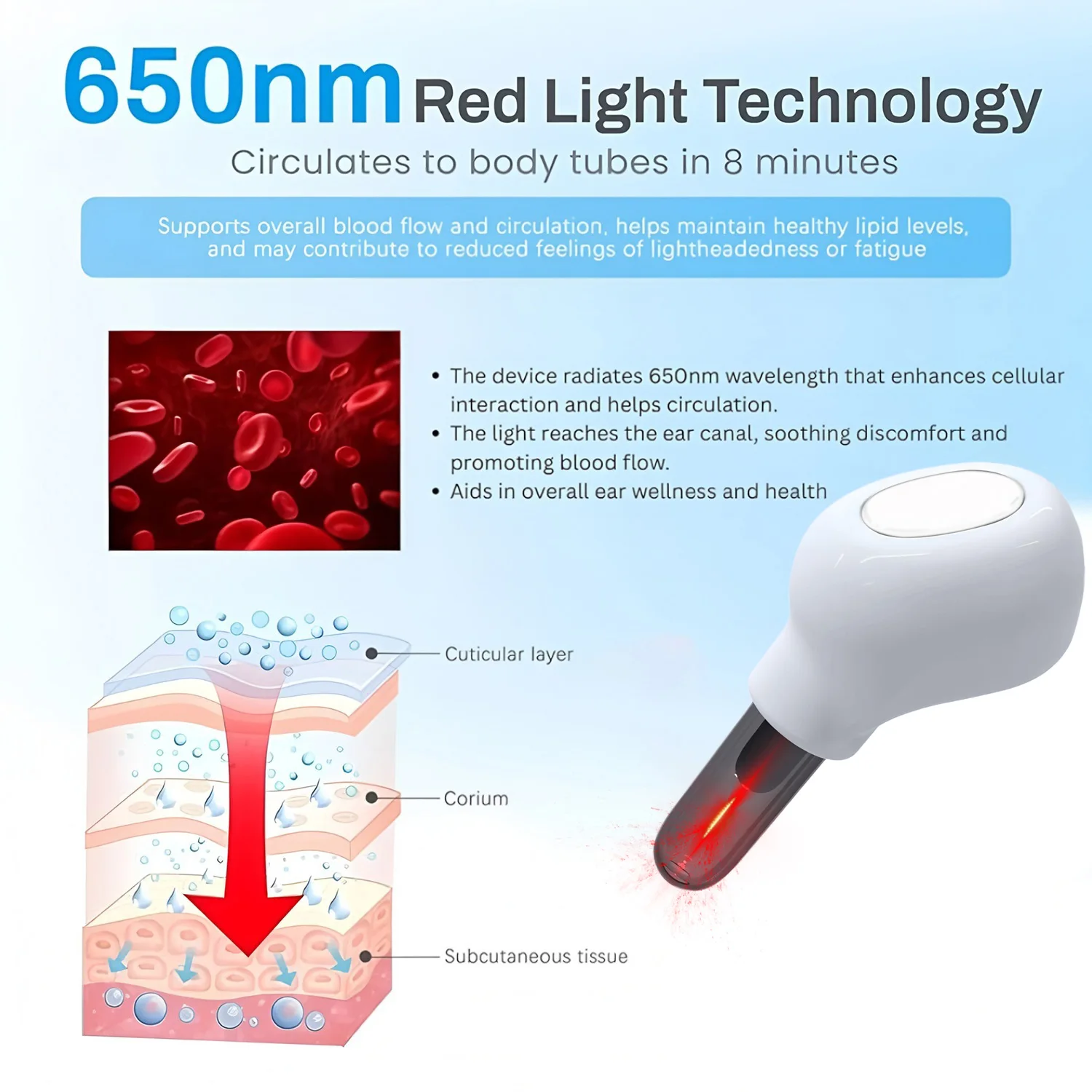 سدادة الأذن التهاب الأذن الوسائط الأذن الليزر 650NM العلاج بالضوء الأحمر التشعيع الأنف/قناة الأذن الليزر طنين الأذن الصمم العلاج الطبيعي متر #5