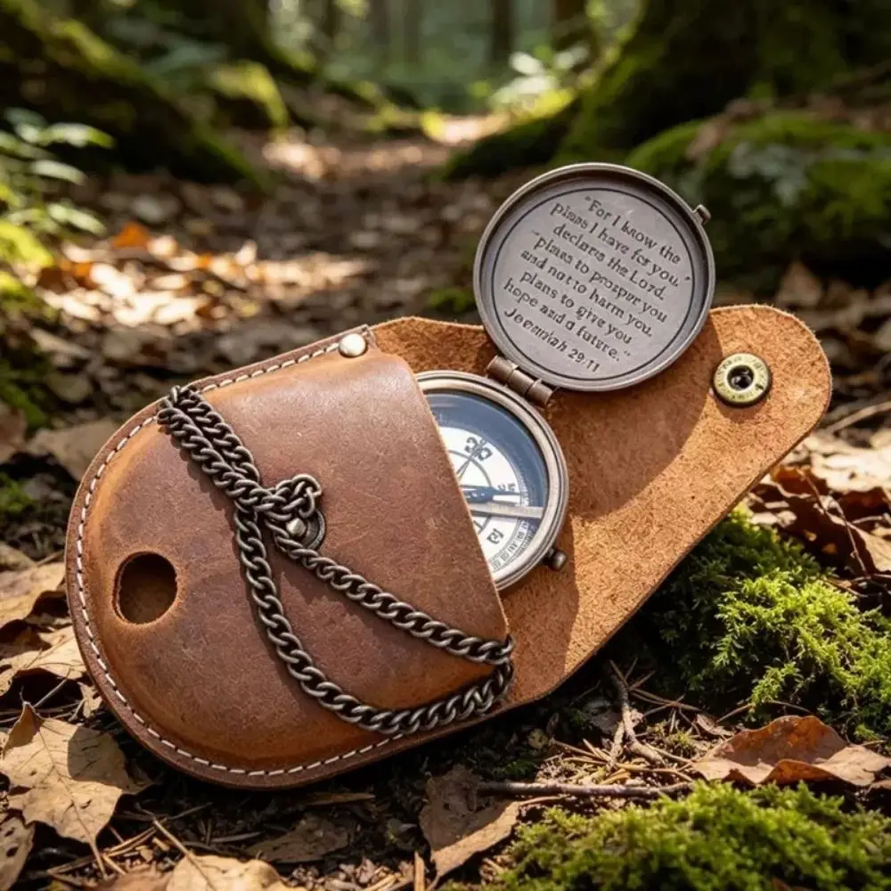 New Retro Style Compass Leather Case Pu Leather Vintage Portable Watch Storage Bag Pocket Case Outdoor Adventure Camping