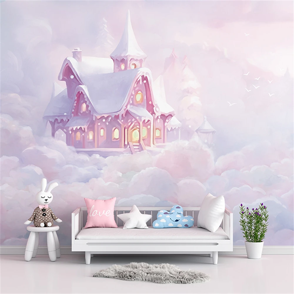 custom princes cartoon wallpapers Children's room bedroom wallpaper girl pink beautiful small house wall paper broadcast room
