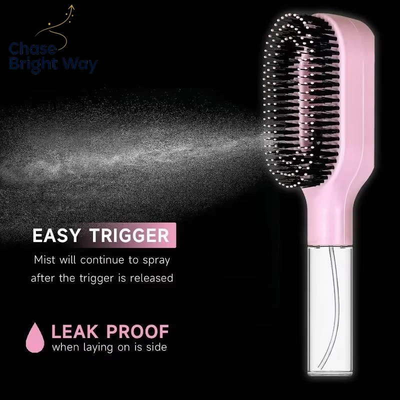2-in-1 Hair Detangler Spray Brush with Scalp Massager Refillable Bottle for Frizzy Hair Travel Grooming Use
