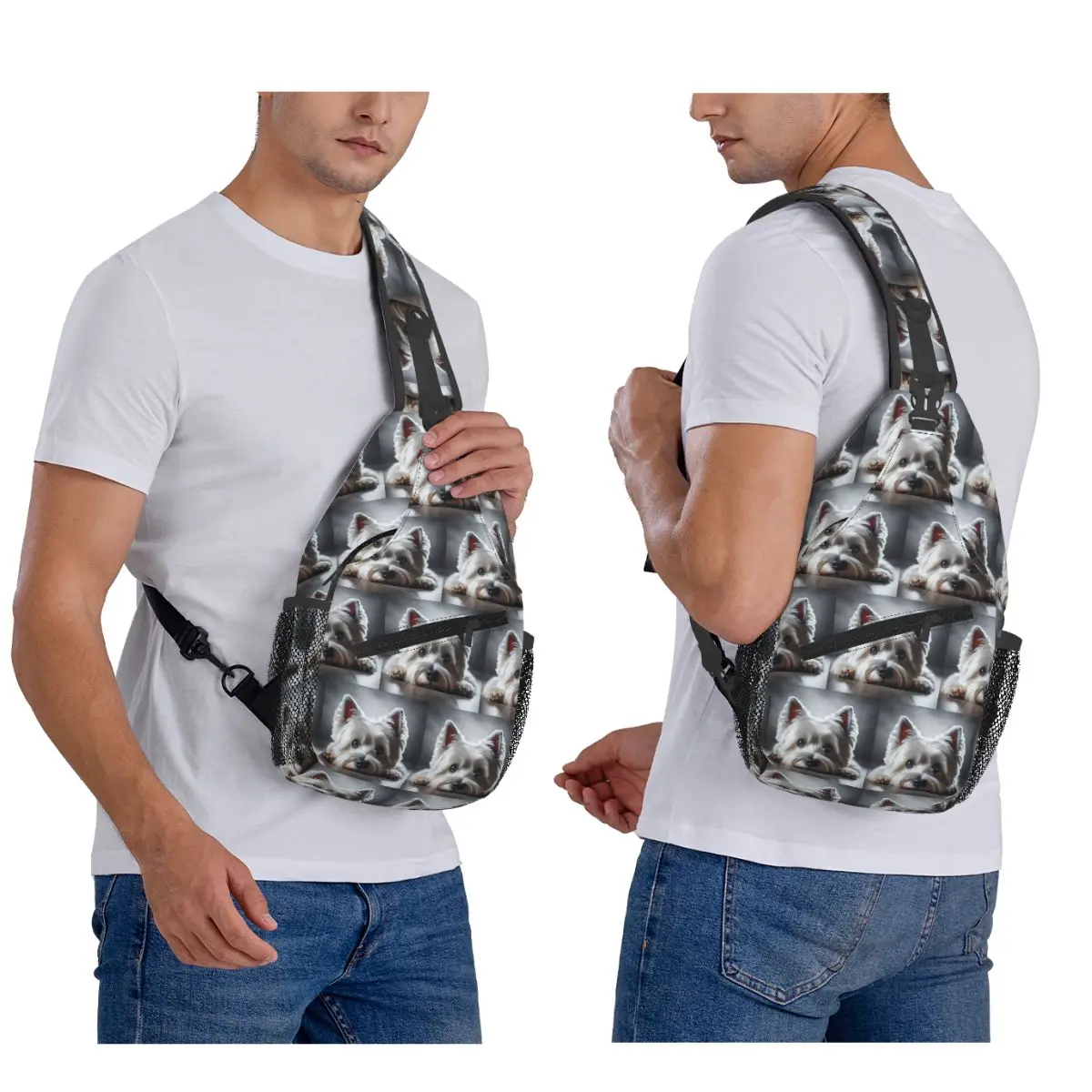 West Highland White Terrier Chest Bag Men Sling Crossbody Backpack Chest Bag Traveling Hiking Daypack Shoulder Bag