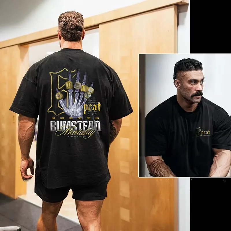 2026 new Men Skeleton Hand Rings Graphic T Shirt Crew Neck Short Sleeve Black Gym Tees