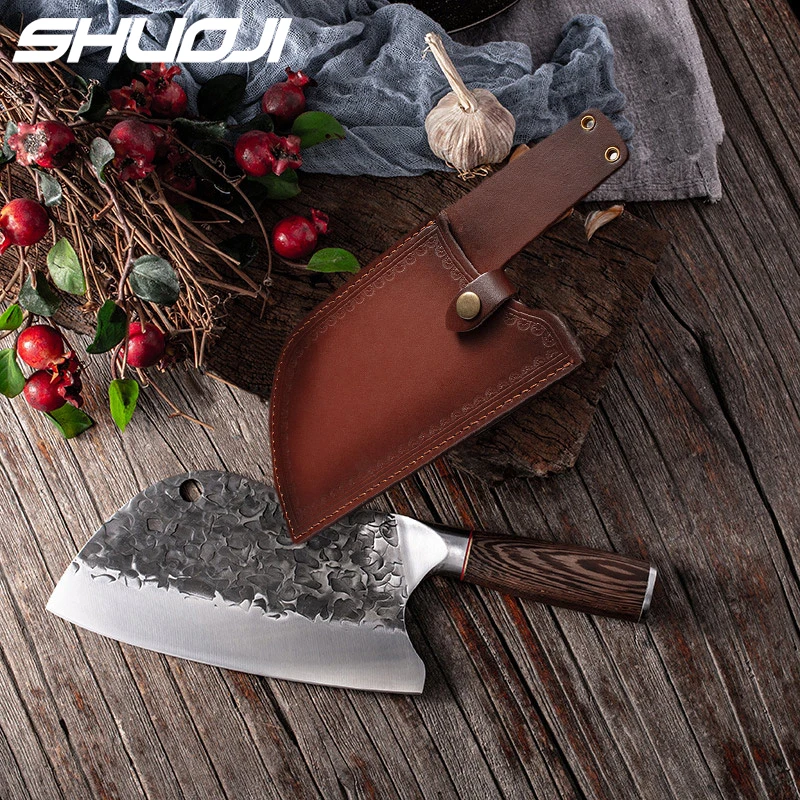 Germany Steel Butcher Knife Traditional Forged Knife Chef's Slcing Meat Vegetable Knife 5Cr15 Non-stick Blade Wood Handle