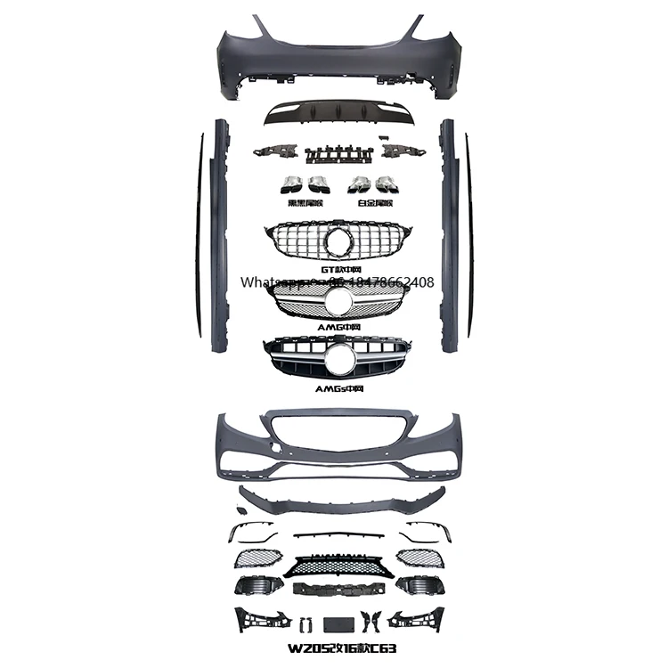 

Bumper for 2015-2021 W205 Modified 2016 C63 Body Kit Front Bumper GT Silver Black Grille