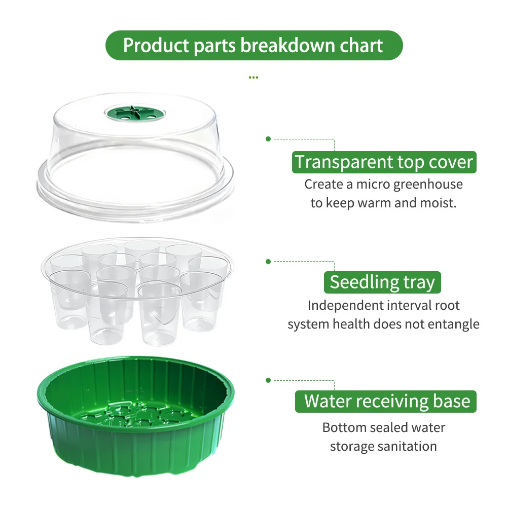 Circular Seedling Tray with Breathable Bottom Insulation Moisturizing Feature Built-In Cutting Tool for Gardening 13 Holes